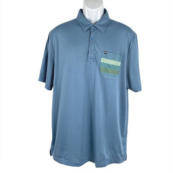 Travis Mathew Golf Polo Shirt Short Sleeve Blue Pi - Picture 1 of 6